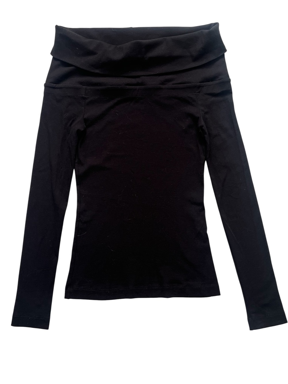 Rosetta Getty Foldover Bateau Boat-Neck Long Sleeve Cotton Stretch Knit Black S